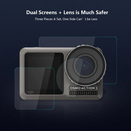 PULUZ Lens + Front and Back LCD Display 9H 2.5D Tempered Glass Film for DJI Osmo Action-garmade.com