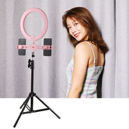 PULUZ Live Broadcast Dual Phone Brackets Horizontal Holder for iPhone, Galaxy, Huawei, Xiaomi, Sony and Other Smart Phones(Pink)-garmade.com