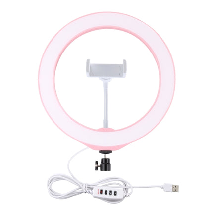 PULUZ 10.2 inch 26cm USB 3 Modes Dimmable LED Ring Vlogging Selfie Beauty Photography Video Lights with Tripod Ball Head & Phone Clamp(Pink)-garmade.com