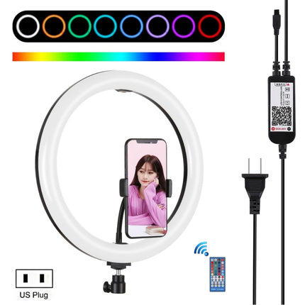 PULUZ 11.8 inch 30cm RGB Dimmable LED Ring Vlogging Selfie Photography Video Lights with Cold Shoe Tripod Ball Head & Phone Clamp (Black)(US Plug)-garmade.com