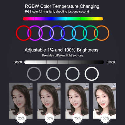 PULUZ 11.8 inch 30cm RGB Dimmable LED Ring Vlogging Selfie Photography Video Lights with Cold Shoe Tripod Ball Head & Phone Clamp (Black)(EU Plug)-garmade.com