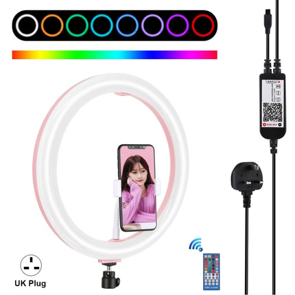 PULUZ 11.8 inch 30cm RGB Dimmable LED Ring Vlogging Selfie Photography Video Lights with Cold Shoe Tripod Ball Head & Phone Clamp (Pink)(UK Plug)-garmade.com