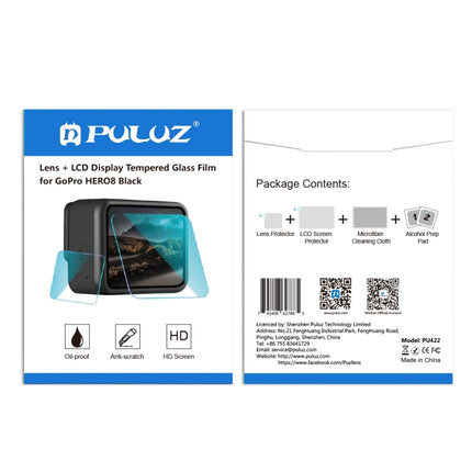 PULUZ for GoPro HERO8 Black Lens + LCD Display 9H 2.5D Tempered Glass Film-garmade.com