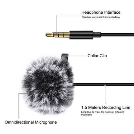 PULUZ 1.5m 3.5mm Jack Lavalier Wired Condenser Recording Microphone-garmade.com