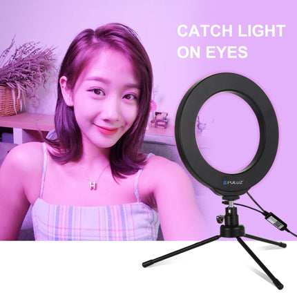 PULUZ 6.2 inch 16cm USB RGBW Dimmable LED Ring Vlogging Photography Video Lights with Cold Shoe Tripod Ball Head & Remote Control(Black)-garmade.com