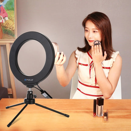 PULUZ 6.2 inch 16cm USB RGBW Dimmable LED Ring Vlogging Photography Video Lights with Cold Shoe Tripod Ball Head & Remote Control(Black)-garmade.com