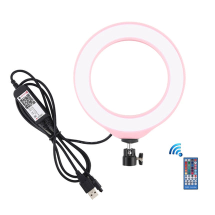 PULUZ 6.2 inch 16cm USB RGBW Dimmable LED Ring Vlogging Photography Video Lights with Cold Shoe Tripod Ball Head & Remote Control(Pink)-garmade.com