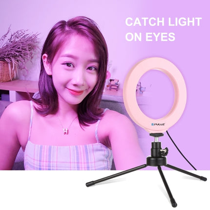 PULUZ 4.7 inch 12cm USB 10 Modes 8 Colors RGBW Dimmable LED Ring Vlogging Photography Video Lights with Tripod Ball Head(Pink)-garmade.com