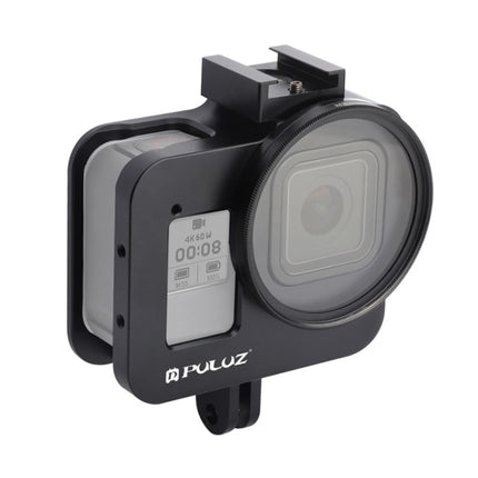PULUZ Housing Shell CNC Aluminum Alloy Protective Cage with 52mm UV Lens for GoPro HERO8 Black(Black)-garmade.com