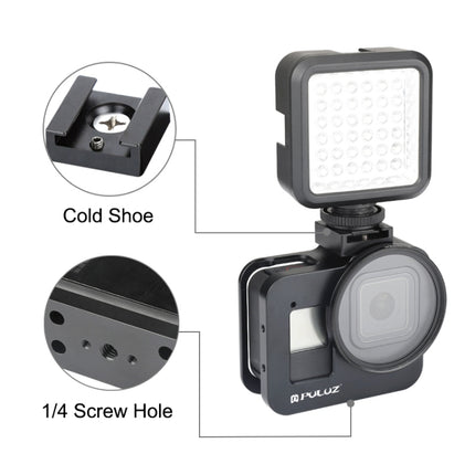 PULUZ Housing Shell CNC Aluminum Alloy Protective Cage with 52mm UV Lens for GoPro HERO8 Black(Black)-garmade.com