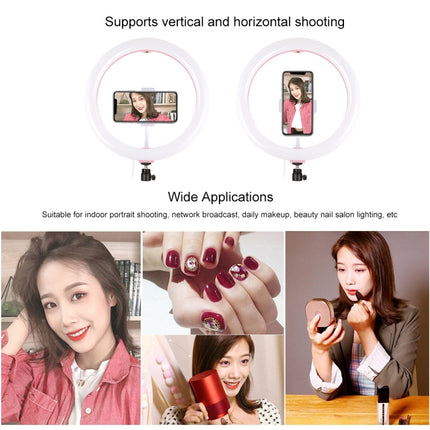 PULUZ 11.8 inch 30cm USB 3 Modes Dimmable Dual Color Temperature LED Curved Diffuse Light Ring Vlogging Selfie Photography Video Lights with Phone Clamp(Pink)-garmade.com