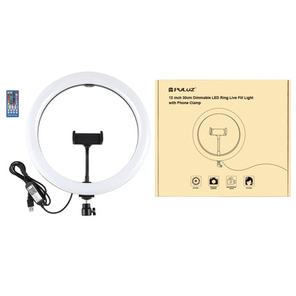 PULUZ 11.8 inch 30cm RGB Dimmable LED Dual Color Temperature LED Curved Diffuse Light Ring Vlogging Selfie Photography Video Lights with Tripod Ball Head & Phone Clamp & Remote Control(Black)-garmade.com
