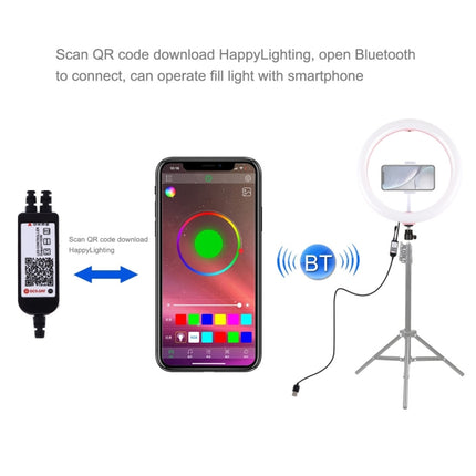 PULUZ 11.8 inch 30cm RGB Dimmable LED Dual Color Temperature LED Curved Diffuse Light Ring Vlogging Selfie Photography Video Lights with Tripod Ball Head & Phone Clamp & Remote Control(Pink)-garmade.com