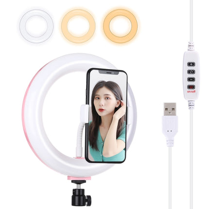 PULUZ 7.9 inch 20cm USB 3 Modes Dimmable Dual Color Temperature LED Curved Light Ring Vlogging Selfie Photography Video Lights with Phone Clamp(Pink)-garmade.com