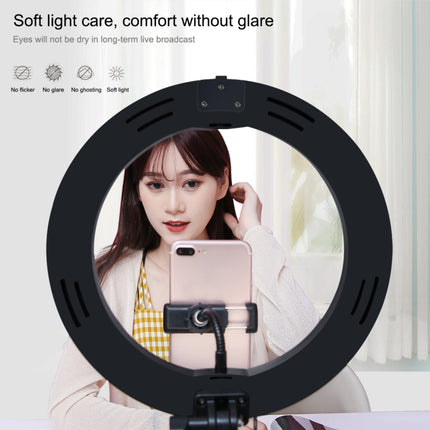 PULUZ 10.2 inch 26cm USB 3 Modes Dimmable Dual Color Temperature LED Curved Ring Vlogging Selfie Photography Video Lights with Bluetooth Remote Shutter & Folding Desktop Holder & Phone Clamp(Black)-garmade.com