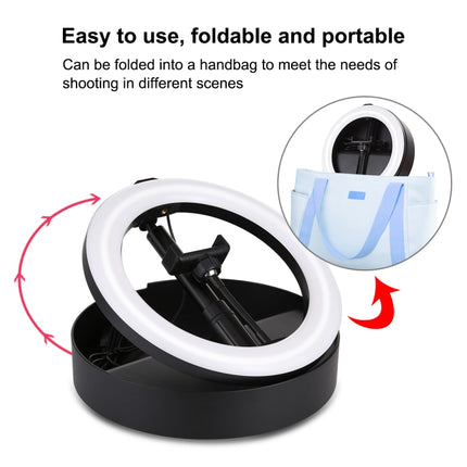 PULUZ 10.2 inch 26cm USB 3 Modes Dimmable Dual Color Temperature LED Curved Ring Vlogging Selfie Photography Video Lights with Bluetooth Remote Shutter & Folding Desktop Holder & Phone Clamp(Black)-garmade.com
