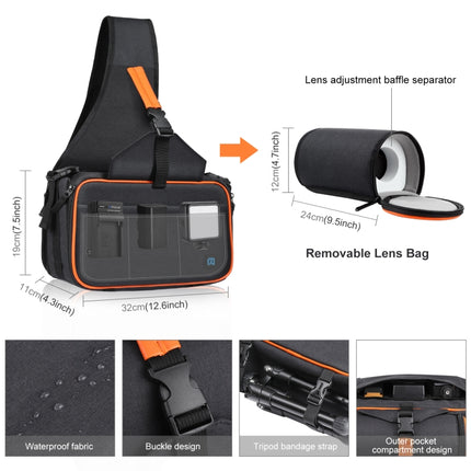 PULUZ Triangle Style SLR Camera Bag Sling Waterproof Backpack Shoulder Messenger Bags with Removable Lens Bag(Black)-garmade.com