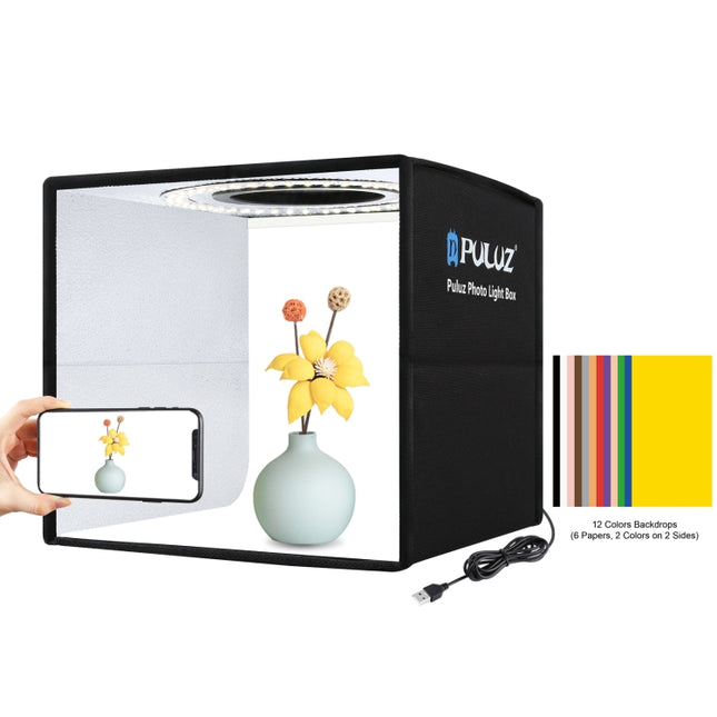 [US Warehouse] PULUZ 25cm Folding Portable High 97 CRI Ring Light Photo Lighting Studio Shooting Tent Box with 12 Colors Backdrops, Size: 25cm x 25cm x 25cm-garmade.com