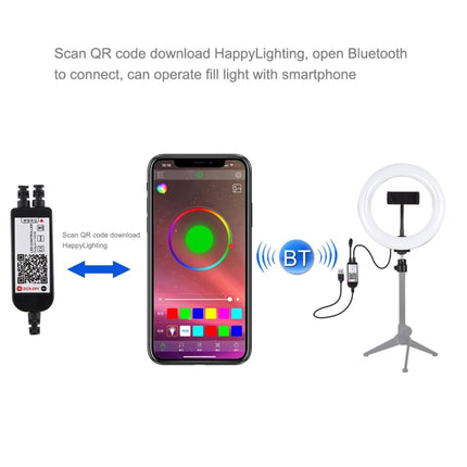 PULUZ 7.9 inch 20cm USB RGB Dimmable LED Dual Color Temperature LED Curved Light Ring Vlogging Selfie Photography Video Lights with Phone Clamp(Black)-garmade.com