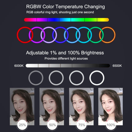 PULUZ 7.9 inch 20cm USB RGB Dimmable LED Dual Color Temperature LED Curved Light Ring Vlogging Selfie Photography Video Lights with Phone Clamp(Black)-garmade.com