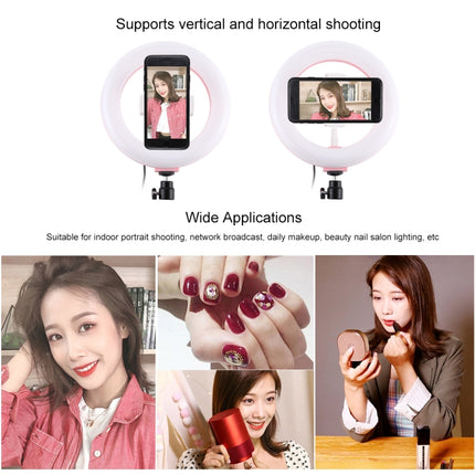 PULUZ 7.9 inch 20cm USB RGB Dimmable LED Dual Color Temperature LED Curved Light Ring Vlogging Selfie Photography Video Lights with Phone Clamp(Pink)-garmade.com