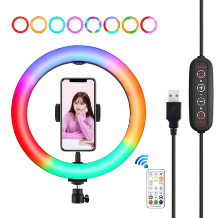 PULUZ 10.2 inch 26cm Curved Surface 168 LED Marquee LED RGBWW Dual-color Temperature Dimmable Ring Vlogging Photography Video Lights with Cold Shoe Tripod Ball Head & Remote Control & Phone Clamp(Black)-garmade.com