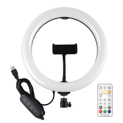 PULUZ 10.2 inch 26cm Curved Surface 168 LED Marquee LED RGBWW Dual-color Temperature Dimmable Ring Vlogging Photography Video Lights with Cold Shoe Tripod Ball Head & Remote Control & Phone Clamp(Black)-garmade.com