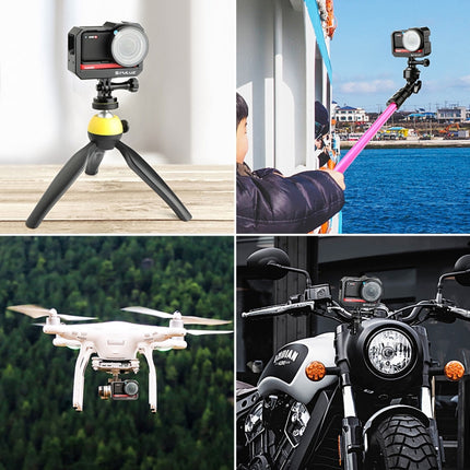 PULUZ Aluminum alloy Frame Mount Protective Case Cage with Cold Shoe Base Slot & Tripod Base Adapter for Insta360 One R(Black)-garmade.com