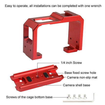 PULUZ Aluminum alloy Frame Mount Protective Case Cage with Cold Shoe Base Slot & Tripod Base Adapter for Insta360 One R(Red)-garmade.com