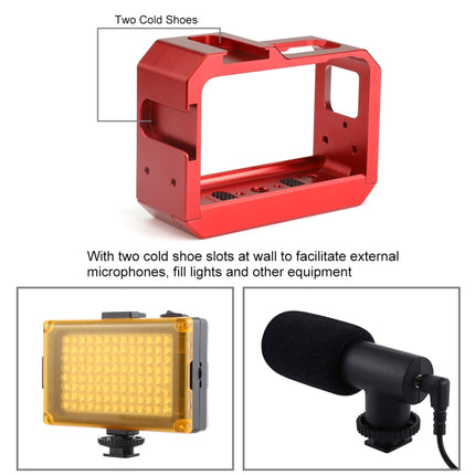 PULUZ Aluminum alloy Frame Mount Protective Case Cage with Cold Shoe Base Slot & Tripod Base Adapter for Insta360 One R(Red)-garmade.com