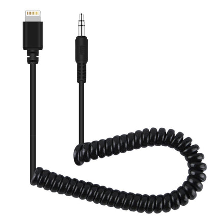 PULUZ 3.5mm TRRS Male to 8 Pin Male Live Microphone Audio Adapter Spring Coiled Cable for iPhone, Cable Stretching to 100cm(Black)-garmade.com