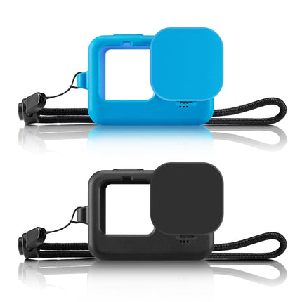 PULUZ for GoPro HERO10 Black / HERO9 Black Silicone Protective Case Cover with Wrist Strap & Lens Cover(Blue)-garmade.com