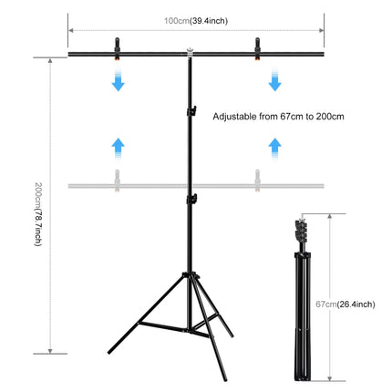 PULUZ 1x2m T-Shape Photo Studio Background Support Stand Backdrop Crossbar Bracket Kit with Clips(Green)-garmade.com