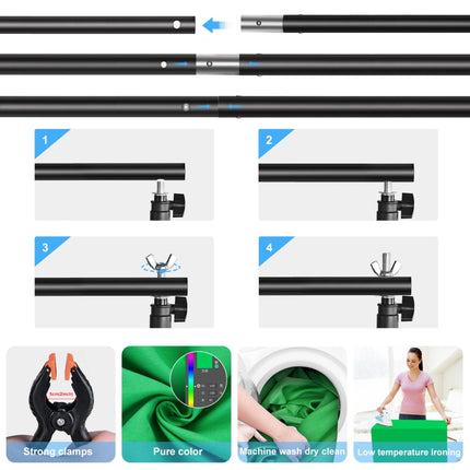 PULUZ 2x2m T-Shape Photo Studio Background Support Stand Backdrop Crossbar Bracket Kit with Clips(Green)-garmade.com