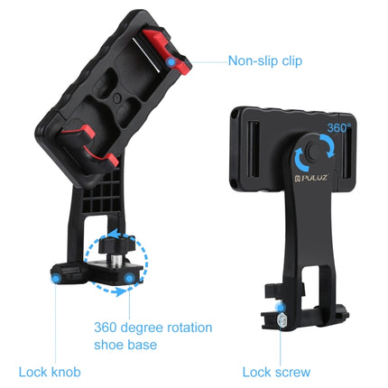 PULUZ 360 Degree Rotating Horizontal Vertical Shooting Phone ABS Clamp Holder Bracket For iPhone, Galaxy, Huawei, Xiaomi, Sony, HTC, Google and other Smartphones (Black)-garmade.com