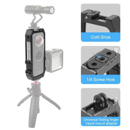 PULUZ Protective Cage Rig Housing Frame with Cold Shoe Mounts & Magnetic Folding Tripod Adapter for Insta360 ONE X2(Black)-garmade.com