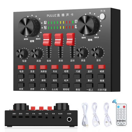 PULUZ Live Broadcasting Sound Card Bluetooth Karaoke Singing Recording Sound Mixer for Mobile Phone / Computer / Laptop / Tablet PC, Chinese Version(Black)-garmade.com
