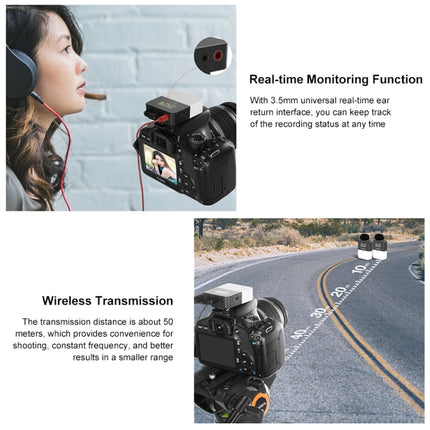 PULUZ Vlog Video Wireless Lavalier Microphone with Transmitter and Receiver for DSLR Cameras and Video Cameras(Black)-garmade.com