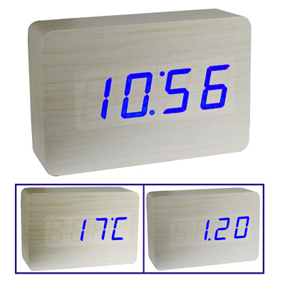 3 in 1 Wooden Clock (Alternately display time, month & date and temperature), White(White)-garmade.com