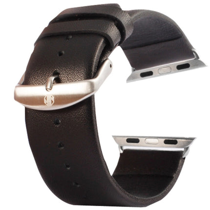 Kakapi for Apple Watch 42mm Subtle Texture Brushed Buckle Genuine Leather Watchband with Connector(Black)-garmade.com
