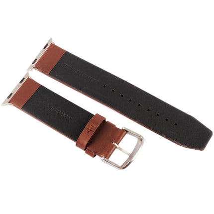Kakapi for Apple Watch 42mm Subtle Texture Brushed Buckle Genuine Leather Watchband with Connector(Coffee)-garmade.com
