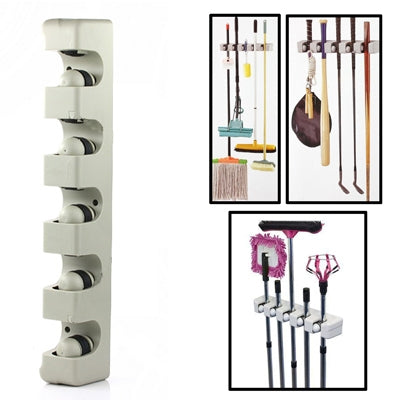 Wall Mounted 5 Positions Mop Broom Holder Tool with 2 Hooks-garmade.com