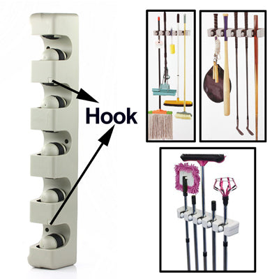 Wall Mounted 5 Positions Mop Broom Holder Tool with 2 Hooks-garmade.com