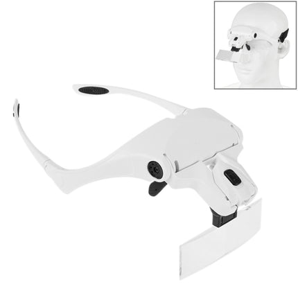 5 Lens 1.0X-3.5X Loupe Glasses Bracket Headband Magnifier with 2 LED Lights Eye Magnification Goggles Magnifying Tool(White)-garmade.com