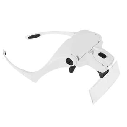 5 Lens 1.0X-3.5X Loupe Glasses Bracket Headband Magnifier with 2 LED Lights Eye Magnification Goggles Magnifying Tool(White)-garmade.com
