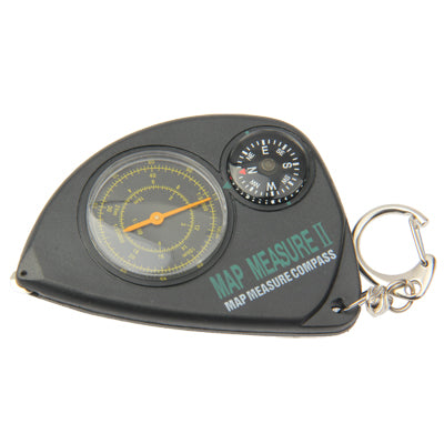 2-in-1 Portable Map Distance Measuring Measurer + Compass with Key Chain for Outdoor Camping Hiking(Black)-garmade.com