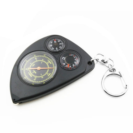 3-in-1 Portable Map Distance Measuring Measurer + Compass + Thermometer with Key Chain for Outdoor Camping Hiking(Black)-garmade.com
