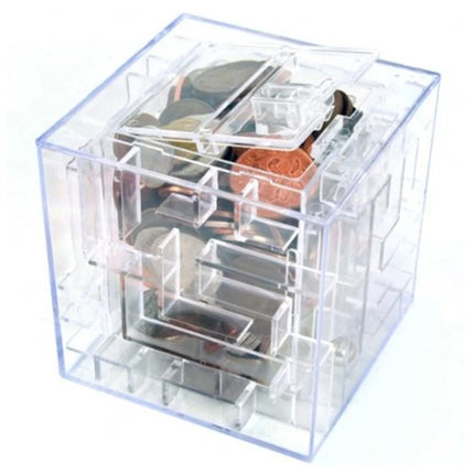 3D Puzzle Transparent Money Maze Bank Saving Coin Gift Box(White)-garmade.com