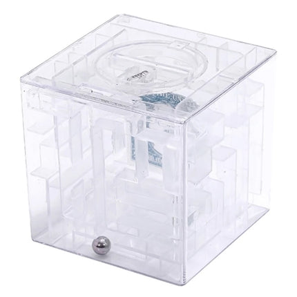 3D Puzzle Transparent Money Maze Bank Saving Coin Gift Box(White)-garmade.com