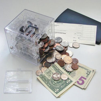 3D Puzzle Transparent Money Maze Bank Saving Coin Gift Box(White)-garmade.com